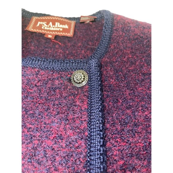 Vintage Jos A. Bank Womens 100% Wool Cardigan Coat Size 10 Wine Purple Snap - Picture 3 of 7